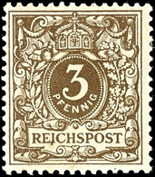 3 Pfennig Krone/Adler Braun, Tadellos Ungebraucht, Gepr. Jäschke-Lantelme BPP, Mi. 100.-, Katalog: 45a * - Andere & Zonder Classificatie