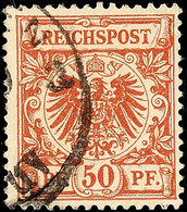 50 Pfg Lilabraun Mit PLF I "T Von Post Gebrochen", Geglättete Eckbugspur, Entsprechend Gepr. Jäschke-L. BPP, Mi. 230,-,  - Other & Unclassified