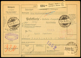 1929, Auslands-Paketkarte Von "PLAUEN (VOGTL) 25.4.29" Nebst Rotem Ra2 "Gebühr Bezahlt" über Berlin Stettiner Bahnhof Un - Andere & Zonder Classificatie