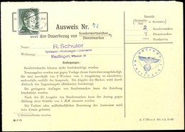 1 M. Hitler Auf "Ausweis über Den Dauerbezug Von Sonderwertzeichen" Mit Stempel "REUTLINGEN 21.4.44", Bedarfserhaltung,  - Other & Unclassified