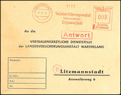 1944, 8 Pfg Absenderfreistempel Der Sozialversicherungsanstalt Aus LITZMANNSTADT 2 7.3.44 Auf Antwort-Vordruckumschlag.  - Other & Unclassified
