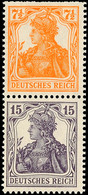 7 1/2 + 15 Pf. Germania, Senkrechter Zusammendruck Tadellos Ungebraucht, Mi. 100.-, Katalog: S8ba * - Other & Unclassified