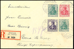15+5 Pf. Mit 5+10 Pf. Germania Portorichtig Auf R-Brief Von GROITZSCH 26.1.18 Nach Borna, Mi. 825,-, Katalog: W9aa,7II B - Other & Unclassified