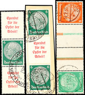 Hindenburg 1934, 21 Zusammendrucke Komplett Gestempelt (2 Briefstücke), 5+Z+Z+8 Pf. Beide Typen (Nr. KZ 21.1 Und 21.2),  - Andere & Zonder Classificatie