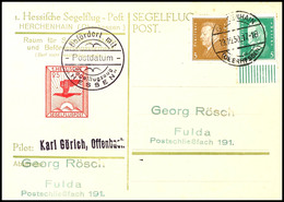 Ganzsachenkarte 25 Pfg Segelflugpost Herchenhain, Befördert Auf Dem Entsprechenden Flug Durch Karl Görich, Frankiert Mit - Airmail & Zeppelin