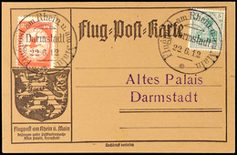 DARMSTADT 22.6.12, Flugpostmarke 20 Pfg Nebst 5 Pfg Germania Auf Graubrauner Flugpostkarte, Glatter Karton, Adressstempe - Sonstige & Ohne Zuordnung