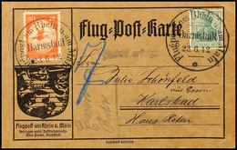 DARMSTADT 23.6.12, Flugpostmarke 20 Pfg Nebst 5 Pfg Germania Auf Offizieller Flugpostkarte, Gerippter Karton, Nach Karls - Other & Unclassified