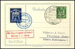 1925, Segelflug Hausen A. D. Würm, 10 Pfg Auf 200 Mark, Abart "kopstehender Aufdruck" Auf Karte Mit 5 Pfg Holztaube Mit  - Sonstige & Ohne Zuordnung