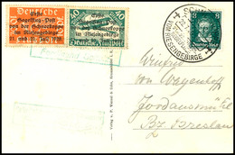 1928, Segelflugpost Von Der Schneekoppe, 10 Pfg Und 40 Pfg Deutsches Reich Mit Schwarzem Bdr.-Aufdruck Auf Karte Mit 8 P - Sonstige & Ohne Zuordnung