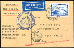 1929, Amerikafahrt, Karte Mit Tagesstempel Und Verzögerungsstempel Nach Chicago., Katalog: 26A BF - Andere & Zonder Classificatie