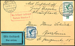 1929, Bayernfahrt, Bordpost Vom 1.10. Mit Abwurf München, Karte Mit 5 Pfg. Und 20 Pfg. Adler Für Die Luftpostgebühr Nach - Andere & Zonder Classificatie