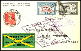 1930, Südamerikafahrt, Argentinische Post, Karte Mit Zeppelinmarken 50 C. Und 1 P. Mit Blauem Aufdruck Sowie Amerik. Und - Other & Unclassified