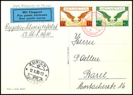 1930, Schweiz-Fahrt, Ansichtkarte Von Basel, Frankiert Mit 35 Und 40 C. Flugpost (Mi. 233/34x), Roter Flugbestätigungsst - Other & Unclassified