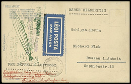 Landungsfahrt Nach Ungarn 1931, Ungarische Post Der Rückfahrt, Postkarte Mit Rückseitiger Frankatur (u.a. 2. P Zeppelin) - Andere & Zonder Classificatie