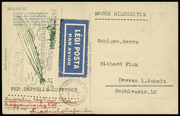 Landungsfahrt Nach Ungarn 1931, Ungarische Post Der Rückfahrt, Postkarte Mit Rückseitiger Frankatur (u.a. 2. P Zeppelin) - Other & Unclassified