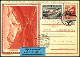 1931, Fahrt Nach Vaduz-Lausanne, 20 C. Bild-Ganzsachenkarte Mit Stempel "VADUZ B 10.VI" Und 1 Fr. Zeppelin Nach Wermelsk - Andere & Zonder Classificatie
