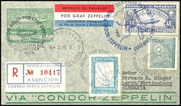1933, 4. Südamerikafahrt, Paraguayische Post, R-Brief Mit U.a. 45 P. Zeppelinmarke Sowie Allen Stempeln Nach Deutschland - Sonstige & Ohne Zuordnung