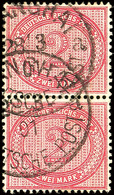 2 Mk Lilakarmin, Senkrechtes Paar Mit Stempel SHANGHAI DP A 28.3.01 Zur Petschili-Zeit, Obere Marke Etwas Höher, Sonst B - Deutsche Post In China