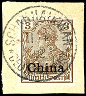 SCHANHAIKWAN 11 4 02, Ideal Klar Und Zentr. Auf Briefstück 3 Pfg. Reichspost, Katalog: 15 BS - China (offices)
