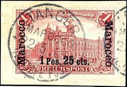 1 Pes. 25 Cts. Auf 1 Mark Reichspost, So Genannter Fetter Aufdruck, Luxusbriefstück  Mit Zentralem Stempel "TANGER", Gep - Morocco (offices)