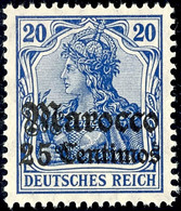 25 Centimos Auf 20 Pfg Germania Deutsches Reich Mit Wasserzeichen Und Aufdruck "Marocco", Luxus Postfrisch, Unsigniert,  - Marokko (kantoren)