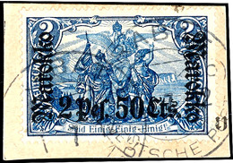 2 Pes. 50 Cts. Auf 2 Mark, Tadelloser Paketkartenabschnitt, Stempel "RABATT", Michel/Arge 80,-, Katalog: 56IA BS - Morocco (offices)