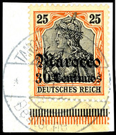 TANGER (CC), Datum-Brückenstempel Klar Und Zentr. Auf Briefstück 25 Pfg. Germania Vom Unterrand, Katalog: 38 BS - Morocco (offices)