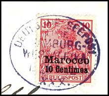 DEUTSCHE SEEPOST HAMBURG-WESTAFRIKA XXX, Klar Violett Auf Briefstück 10 C. Reichspost, Katalog: 9 BS - Deutsche Post In Marokko