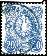 20 Pfennige Ultramarin, Gestempelt Mit Blauem Stempel K.D.P.A. Constantinopel, Selten, Michel/Steuer 80,-, Katalog: V34a - Turkse Rijk (kantoren)