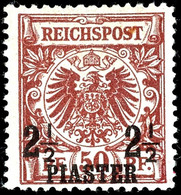 2 1/2 Piaster Auf 50 Pfg Krone/Adler, Rötlichbraun, Verbreiterte Marke Im Format "D", Tadellos Postfrisch, Sehr Seltene  - Turkse Rijk (kantoren)