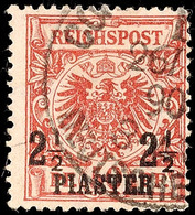 2 1/2 Pia Auf 50 Pfg Krone Adler, Ba-Farbe, Gestempelt Befund Hartung "stumpfe Zähne Rechts", Mi. 150.-, Katalog: 10ba O - Turkse Rijk (kantoren)