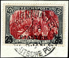 25 PIA Auf 5 Mark, Type III, Gestempelt "CONSTANTINOPEL 30.8.05" Auf Briefstück, Tadellos, Geprüft Hollmann BPP, Mi. 320 - Turkse Rijk (kantoren)