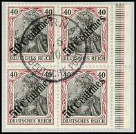 50 C. Auf 40 Pf. Germania Im Viererblock Mit Rechtem Rand Auf Kabinett-Briefstück Mit Klarem K1 "SMYRNA DP 3.6.10", Gepr - Turkse Rijk (kantoren)