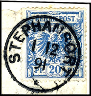 20 Pfg. Krone /Adler Mittelultramarin Auf Briefstück, Klar Gest.. STEPHANSORT 1 12 91, Dr. Steuer 400,-, Katalog: V48a B - Deutsch-Neuguinea