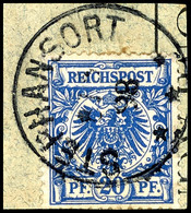 20 Pfg Krone/Adler, Stempel STEPHANSORT 8/- 98 (Monat Nicht Lesbar), Auf Briefstück. Am Unterrand Teils Scherenschnitt.  - Sonstige & Ohne Zuordnung