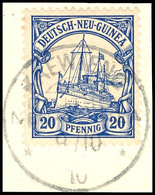 KAEWIENG 17/5 07, 6/4 07 Bzw. 9/10 10, Je Klar Auf 3 Briefstücken, 3,10 Und 20 Pfg Schiffszeichnung, Katalog: 7,9,10 BS - Deutsch-Neuguinea