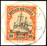 KIETA 18.II 07 , Klar Und Zentr. Auf  Briefstück 30 Pfg Schiffszeichnung, Gepr. Jäschke-L BPP, Katalog: 12 BS - Deutsch-Neuguinea