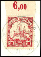 KIETA 28.4 11, Klar Und Zentr. Auf  Briefstück Oberrandstück 10 Pfg Schiffszeichnung, Katalog: 9 BS - Duits-Nieuw-Guinea