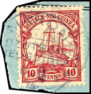 MARON 6.8 14, Klar Und Zentr. Auf Briefstück 10 Pfg Schiffszeichnung, Kriegsdatum!, Katalog: 9 BS - Duits-Nieuw-Guinea