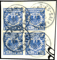 20 Pfennig Blau, Dunkle Nuance, Urmarke 48ba, Tadelloser Viererblock Auf Briefstück Mit Stempel "DAR-ES-SALAAM", Michel  - German East Africa