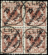 25 Pesa Auf 50 Pfennig Braun, Tadelloser Gestempelter Viererblock, Stempel "KILWA", Michel 136,- +, Katalog: 10(4) O - Duits-Oost-Afrika