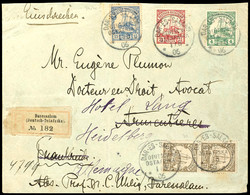 4, 7½ , 15 Heller Schiffszeichnung O.Wz. Und Paar 2½ H. Mit Wz. Auf R-Brief (Gebrauchsspuren, Gefaltet) Von DAR-ES-SALAA - German East Africa