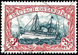 3 Rupien Kaiseryacht Mit Wasserzeichen, Gelblichrot Quarzend, Tadellos, Gestempelt "UDJIDJI", Geprüft Bothe, Michel 500, - Deutsch-Ostafrika