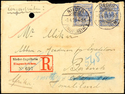 20 Pfg Violettultramarin, Zwei Stück Als Portorichtige Mehrfachfrankatur Auf Auslands-R-Brief Von "NIEDER-INGELHEIM 8.4. - German East Africa