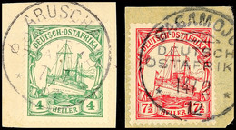ARUSCHA 7.7 07 Und BAGAMOJO 14/2 12 (Type 3), Je Klar Auf Briefstück 4 Bzw. 7½ Heller Kaiseryacht, Katalog: 23,32 BS - Duits-Oost-Afrika