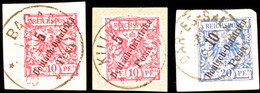 BAGAMOYO 10 3 00, DAR-ES-SALAAM 8 12 97 (Arge Type 2) Und KILIMATINDE 25 7 99, 3 Briefstücke 5 Und 10 Pesa Auf Krone/Adl - Duits-Oost-Afrika