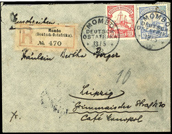 MOMBO 13/5 08, Je Klar Auf R-Brief Mit 7½ Und 15 Heller Schiffszeichnung Nach Leipzig (leichte Alterungsspuren), Katalog - Duits-Oost-Afrika