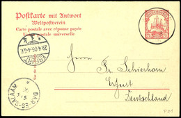 WIEDHAFEN 1/3 06 Zart Auf Antwort-Doppelkarte /½ Heller(ohne Inhalt) Nach Erfurt Mit  Ank.Stpl., Katalog: P21 BF - German East Africa