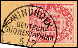 2 Mark Rötlichkarmin, Gestempelt "WINDHOEK DSWA 5/12" (Stempel II, Steuer 2x), Auf Briefstück, Tadellos, Geprüft Bothe B - German South West Africa