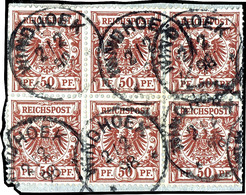 50 Pfennig Braun, 6-er Block Auf Schönem Briefstück Mit Stempel "WINDHOEK", Große Einheiten Selten, Michel 450,-, Katalo - Deutsch-Südwestafrika